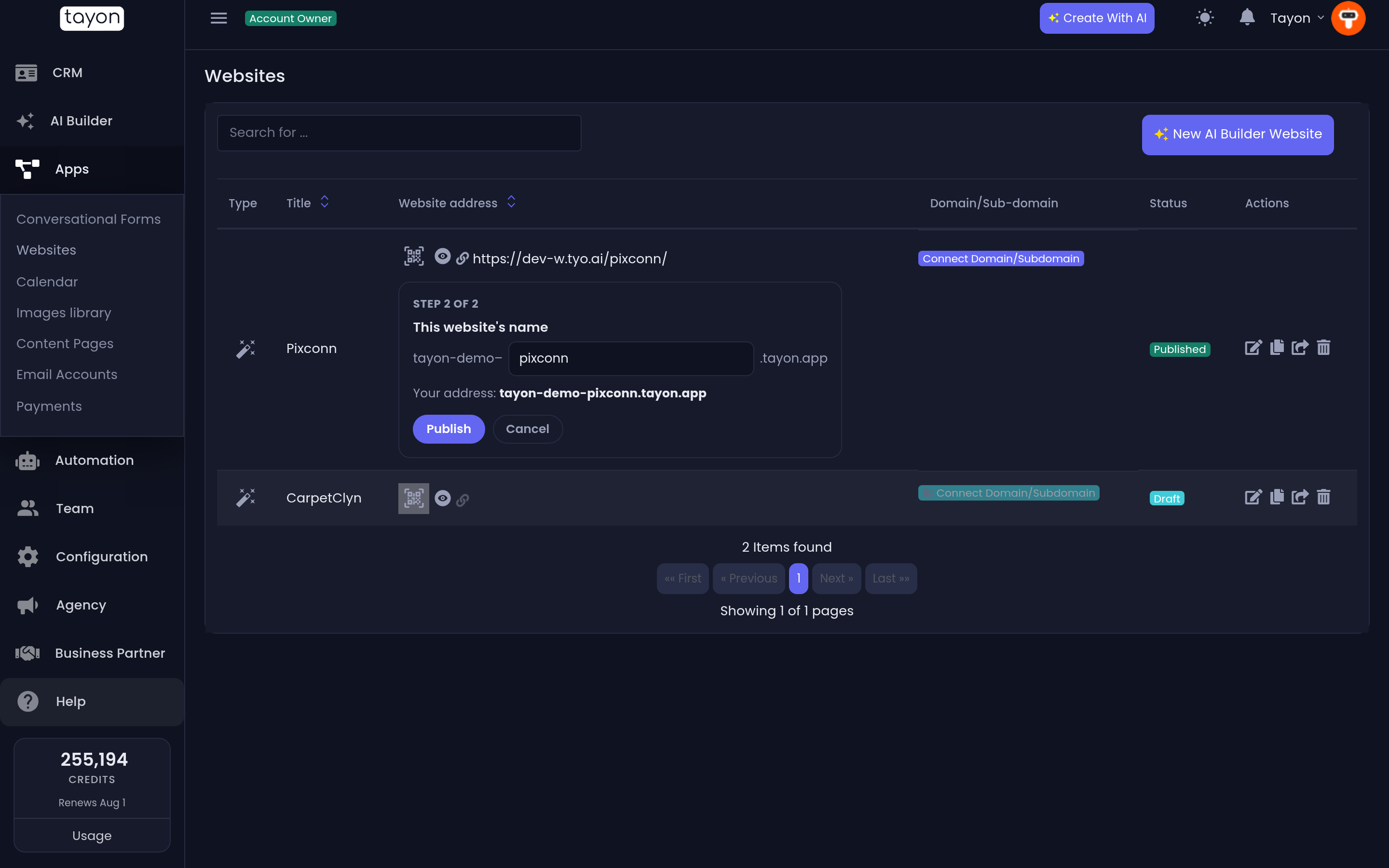 Step 2 — naming the item you are publishing