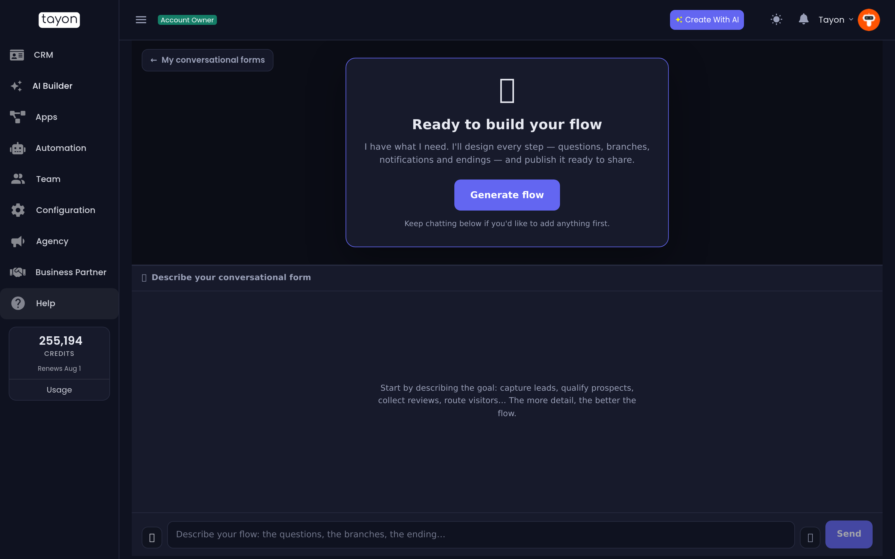 A generated conversational form in its preview