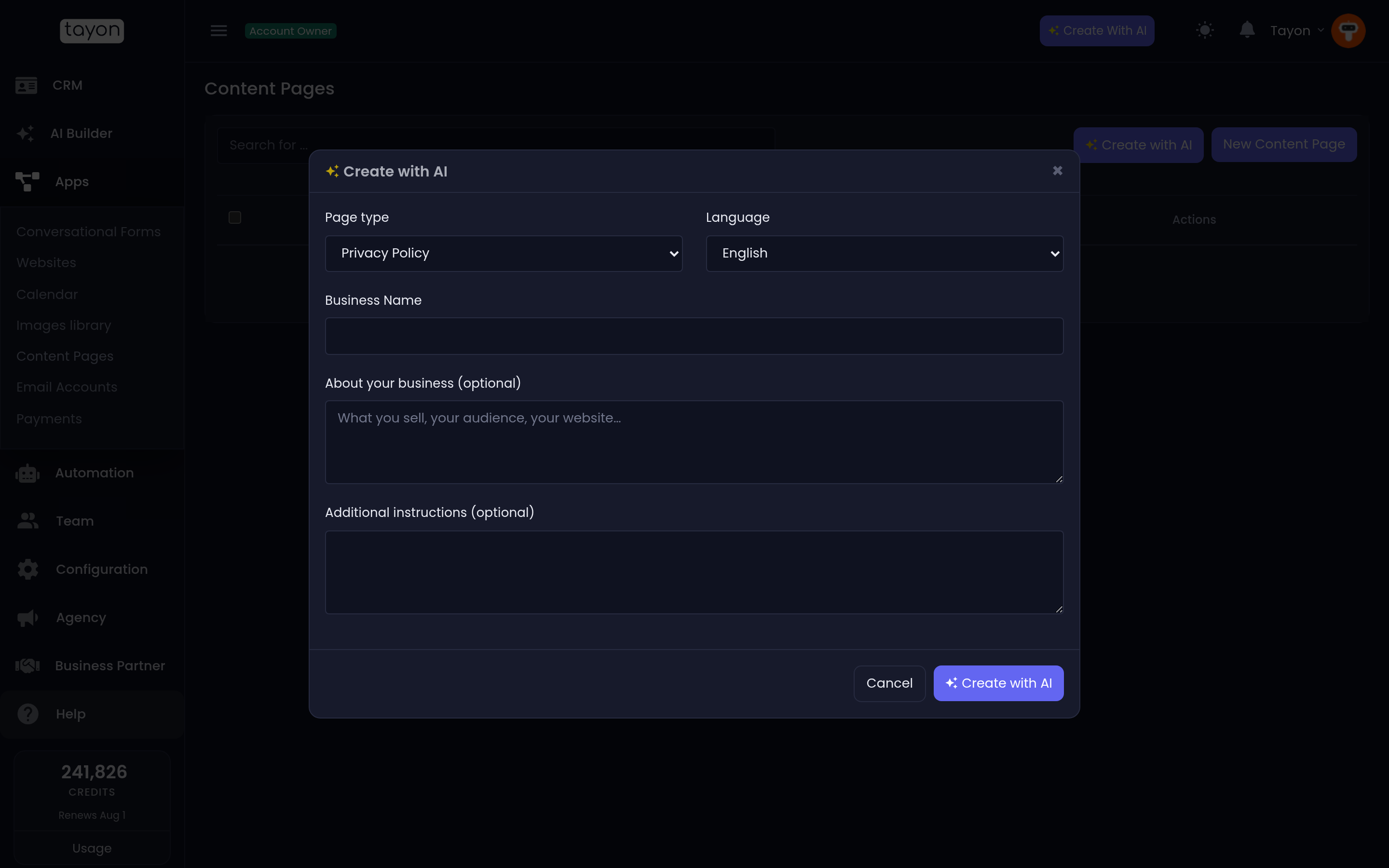 Creating a privacy policy with AI