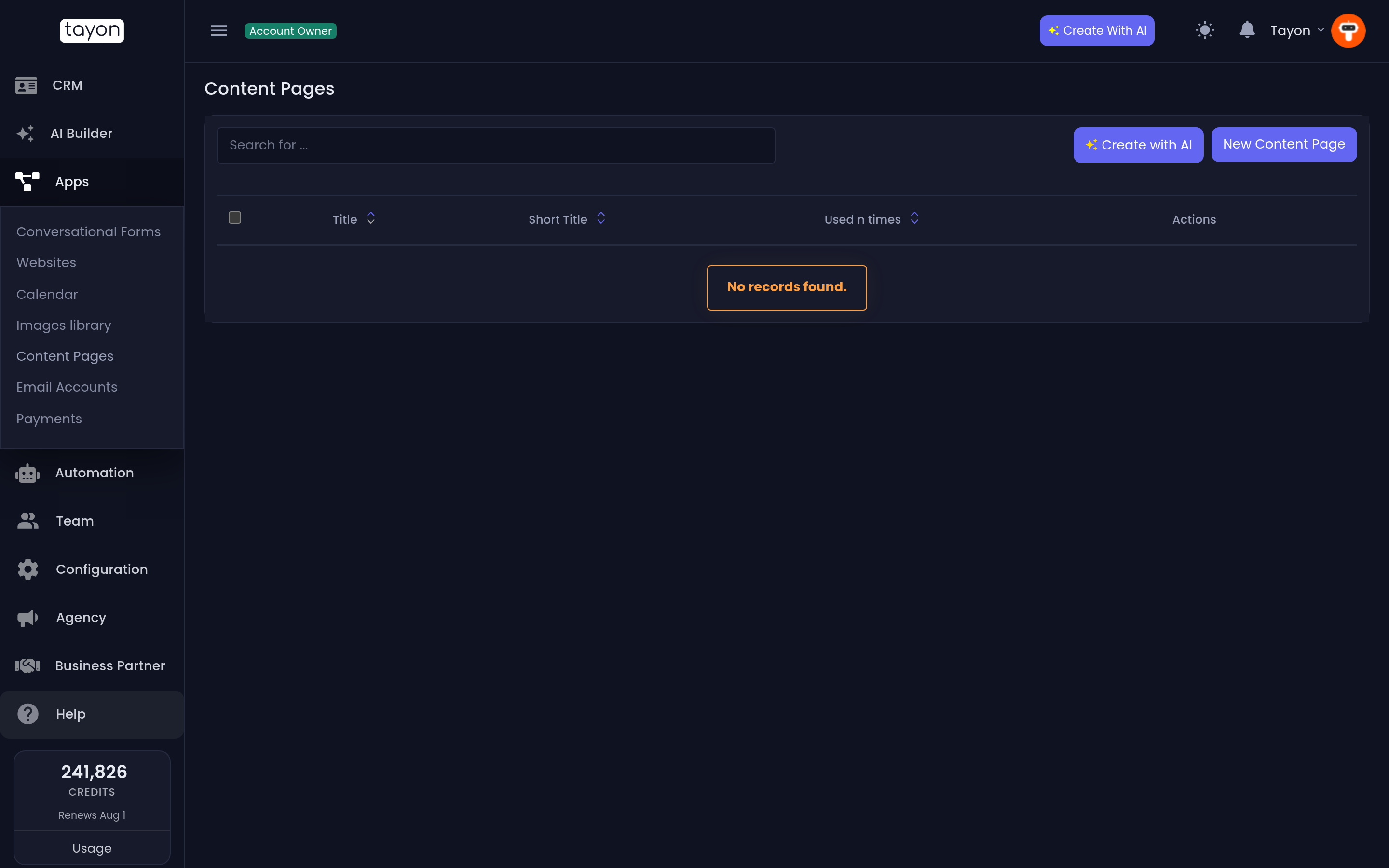 The Content Pages list