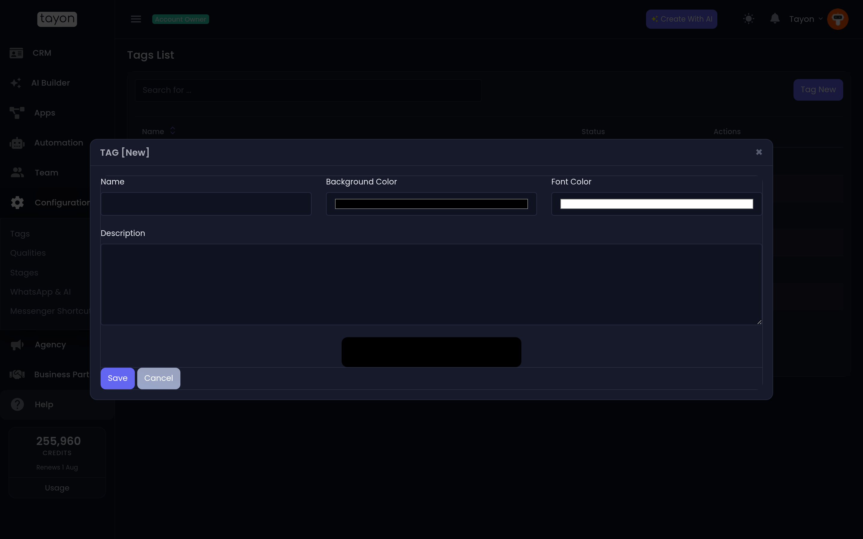Creating a tag
