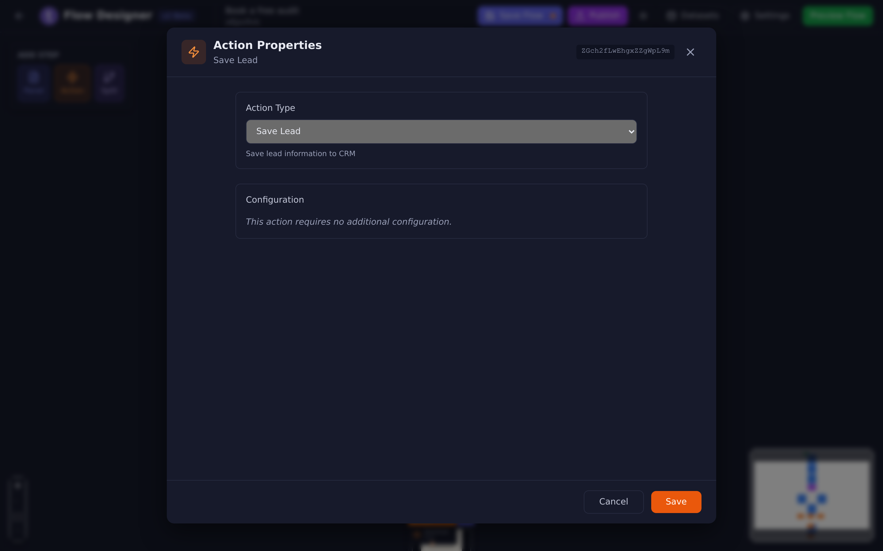 Action Properties, with the action type list open