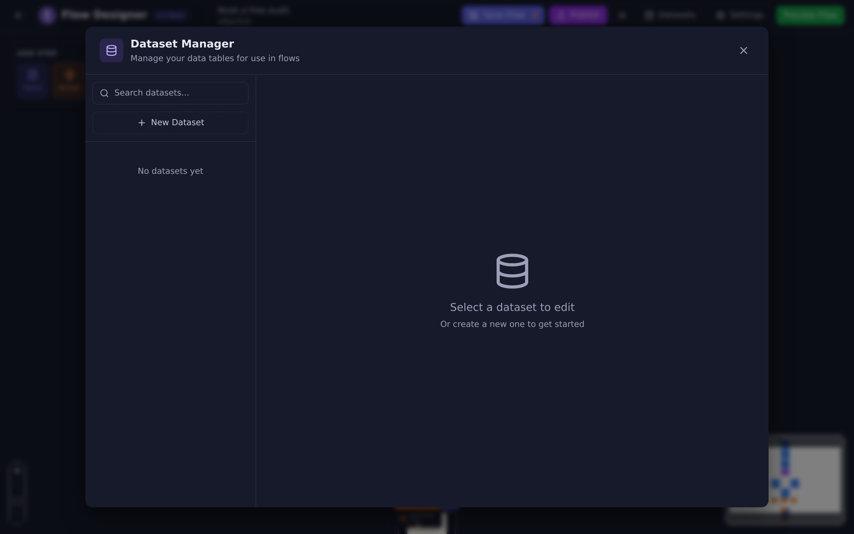The Dataset Manager, with a dataset open on its Data tab