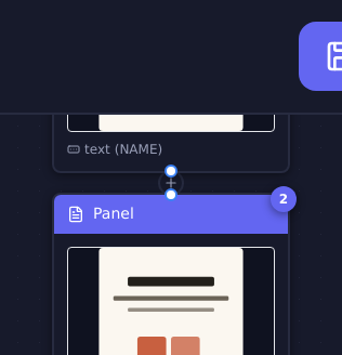 A panel step on the canvas, with its step number and a preview of the screen