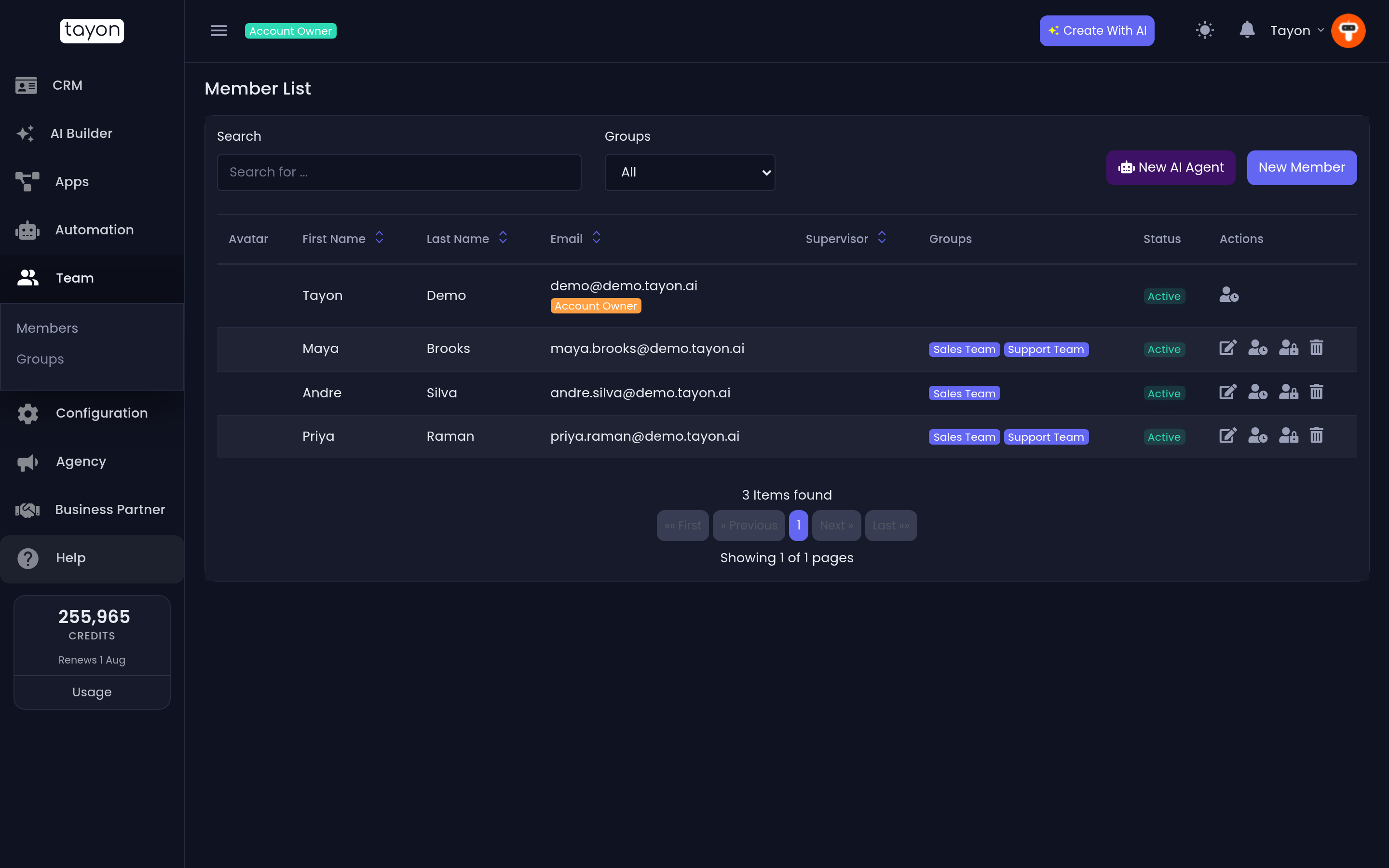 The Members screen