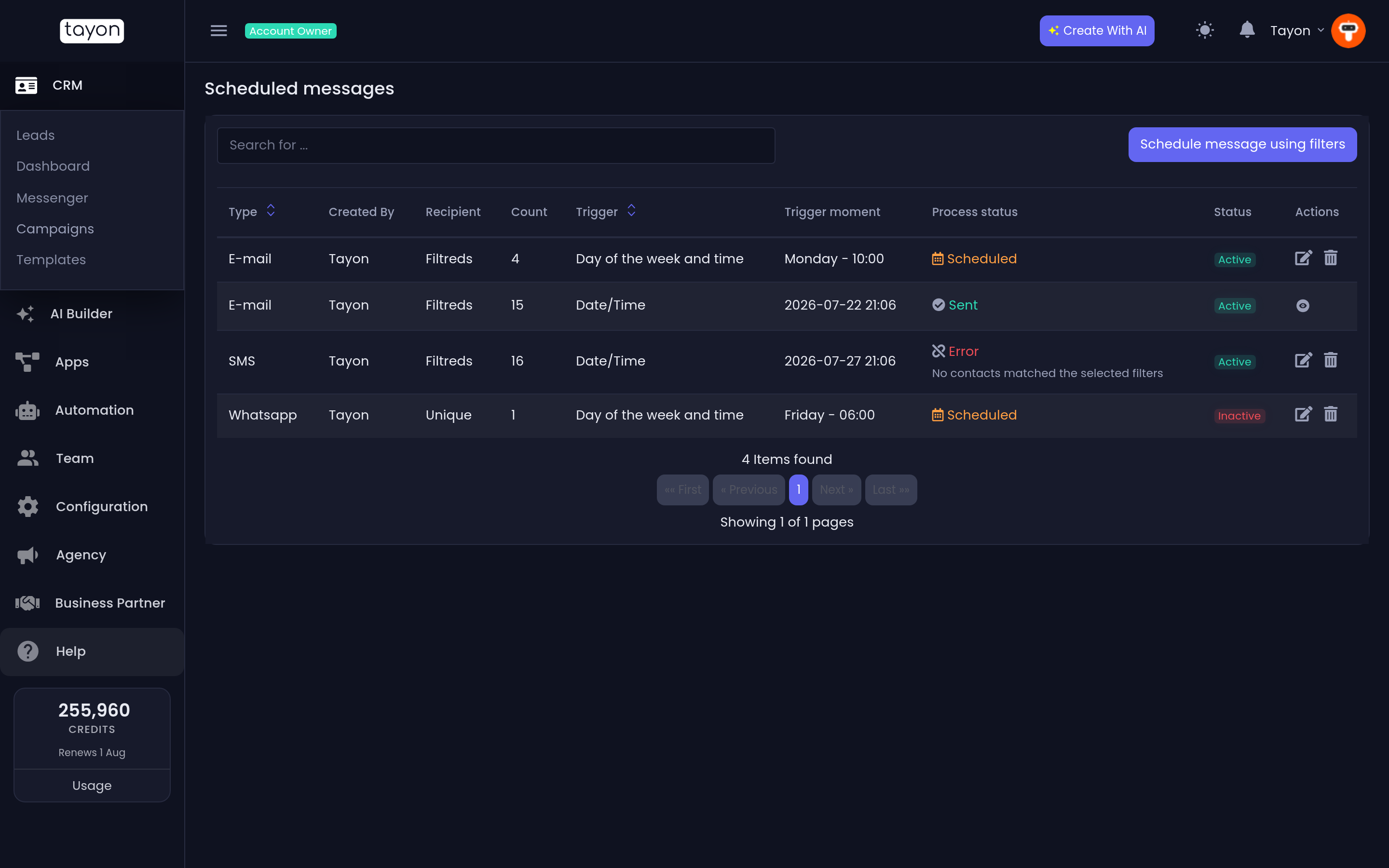 The Scheduled messages screen