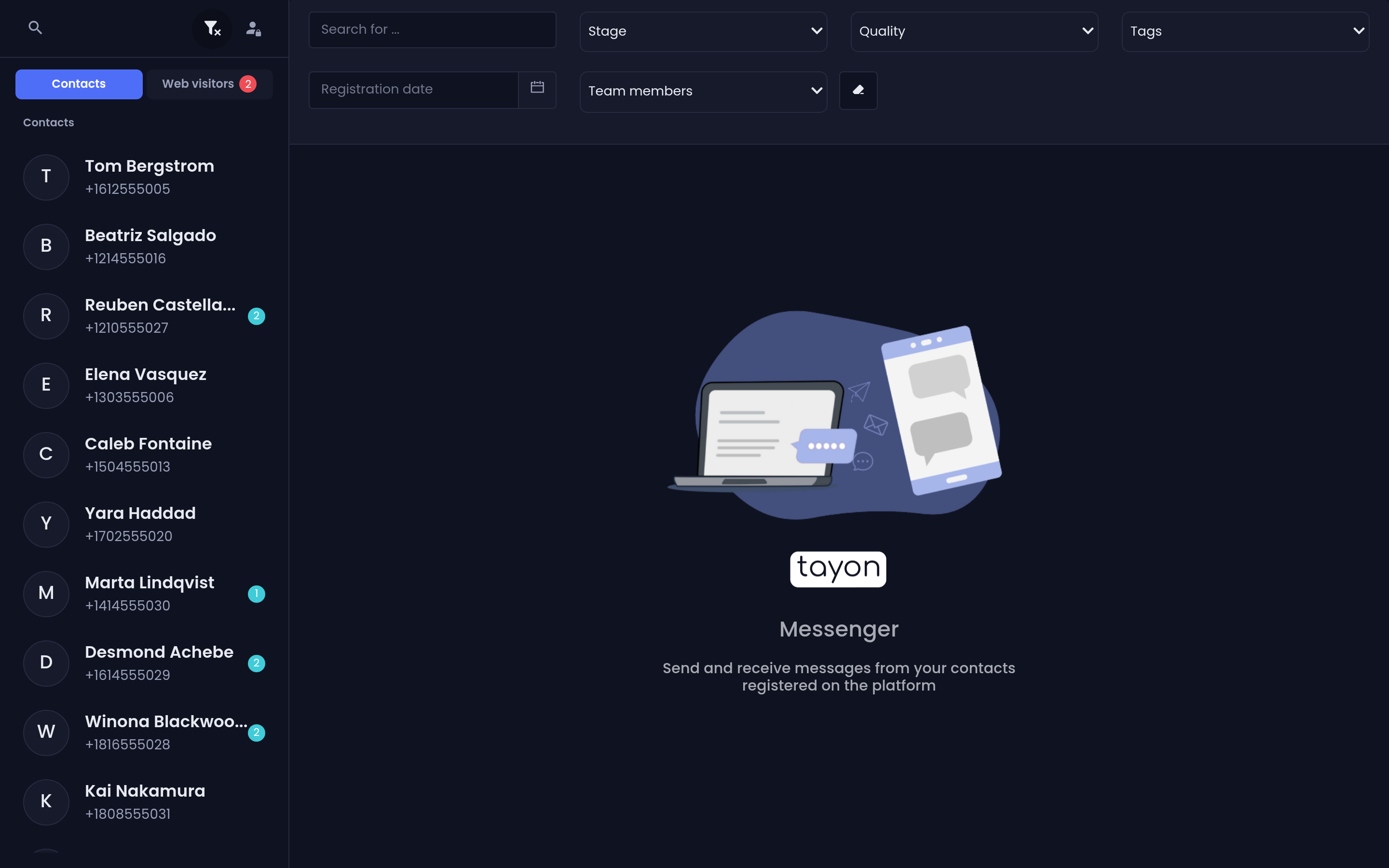 The Messenger, with the conversation list on the left