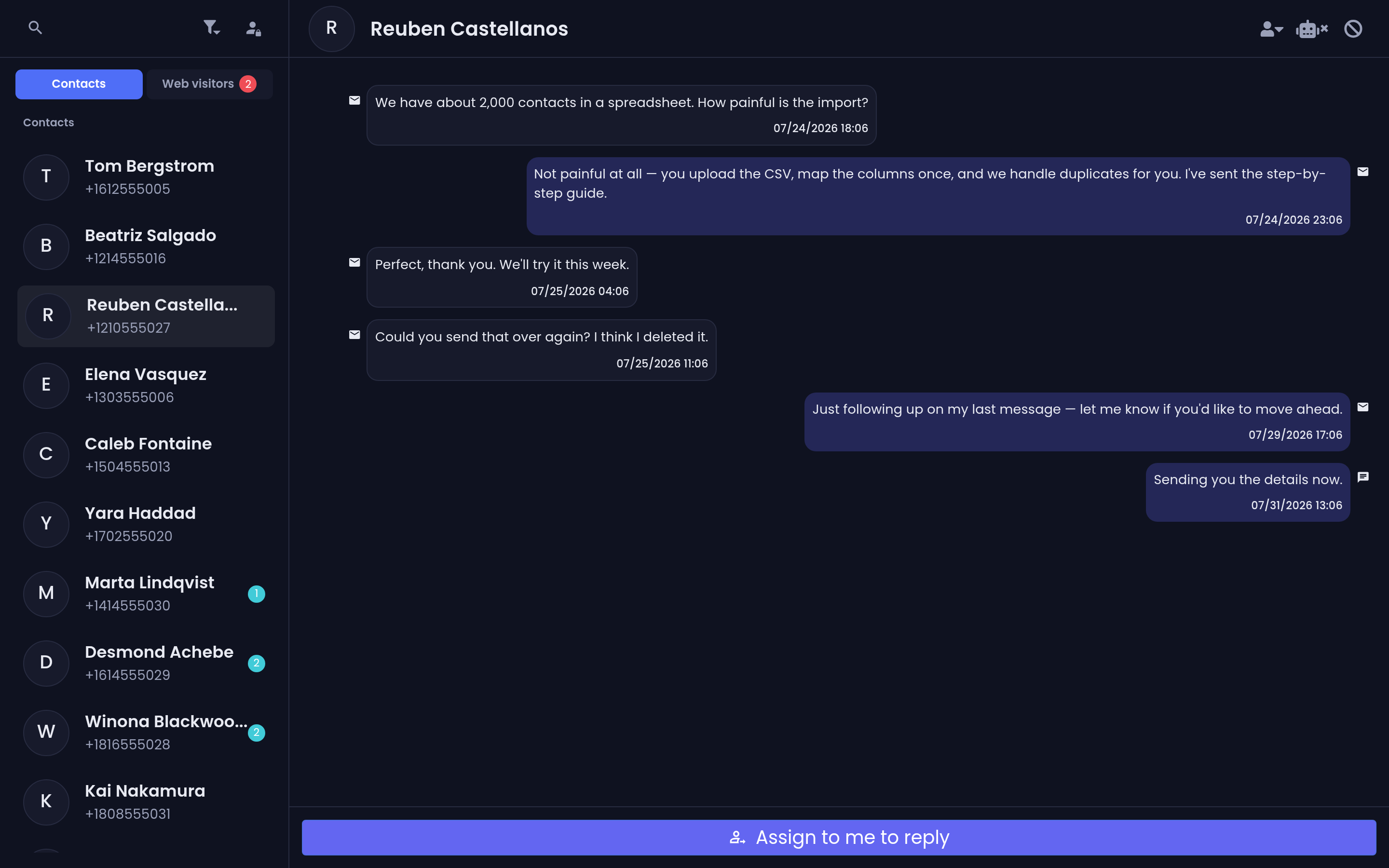 A thread mixing email and SMS