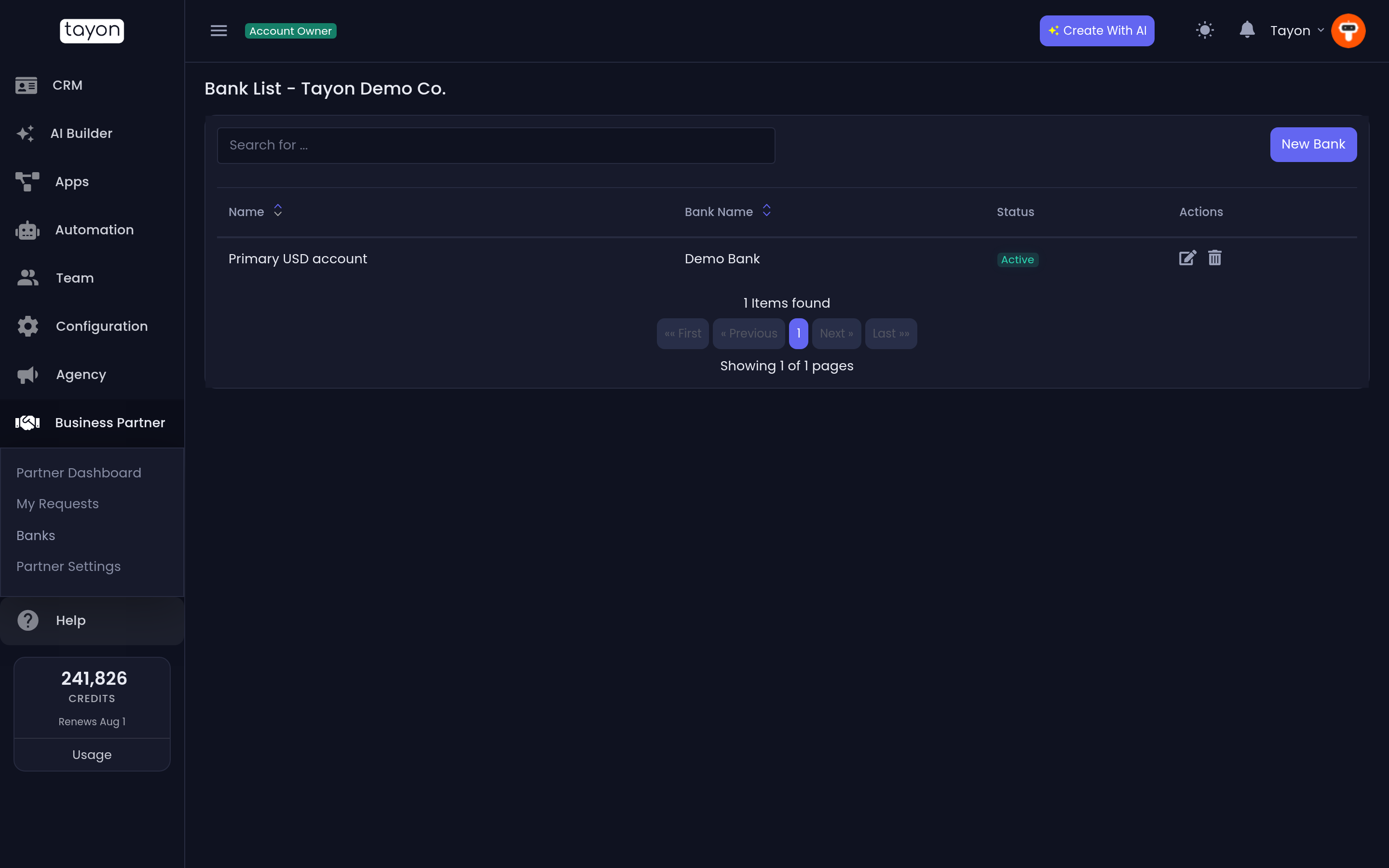 Your payout accounts under Banks